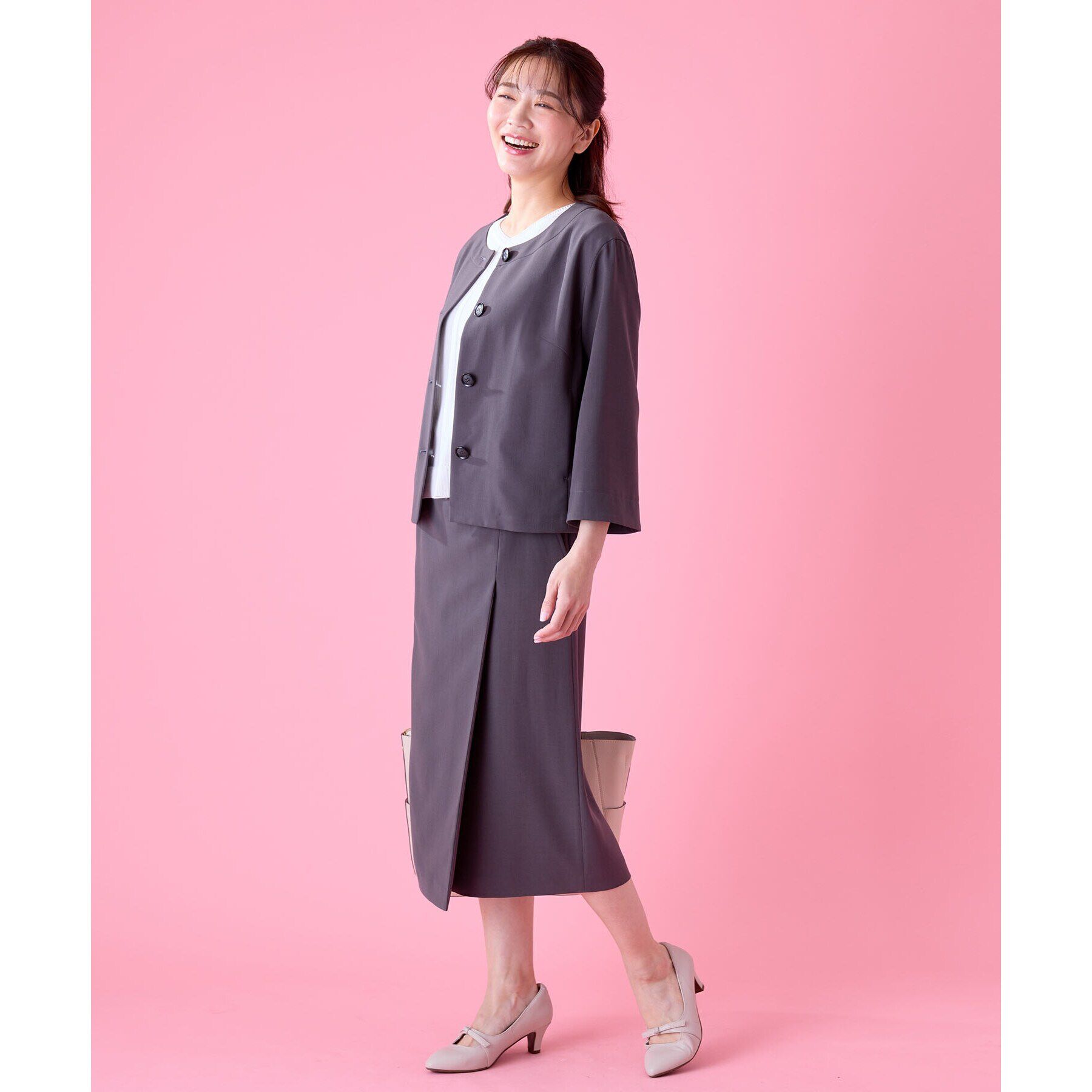 Reflect「【UVカット／接触冷感／洗える／セットアップ可】クルーネックジャケット」|ノーカラージャケット|