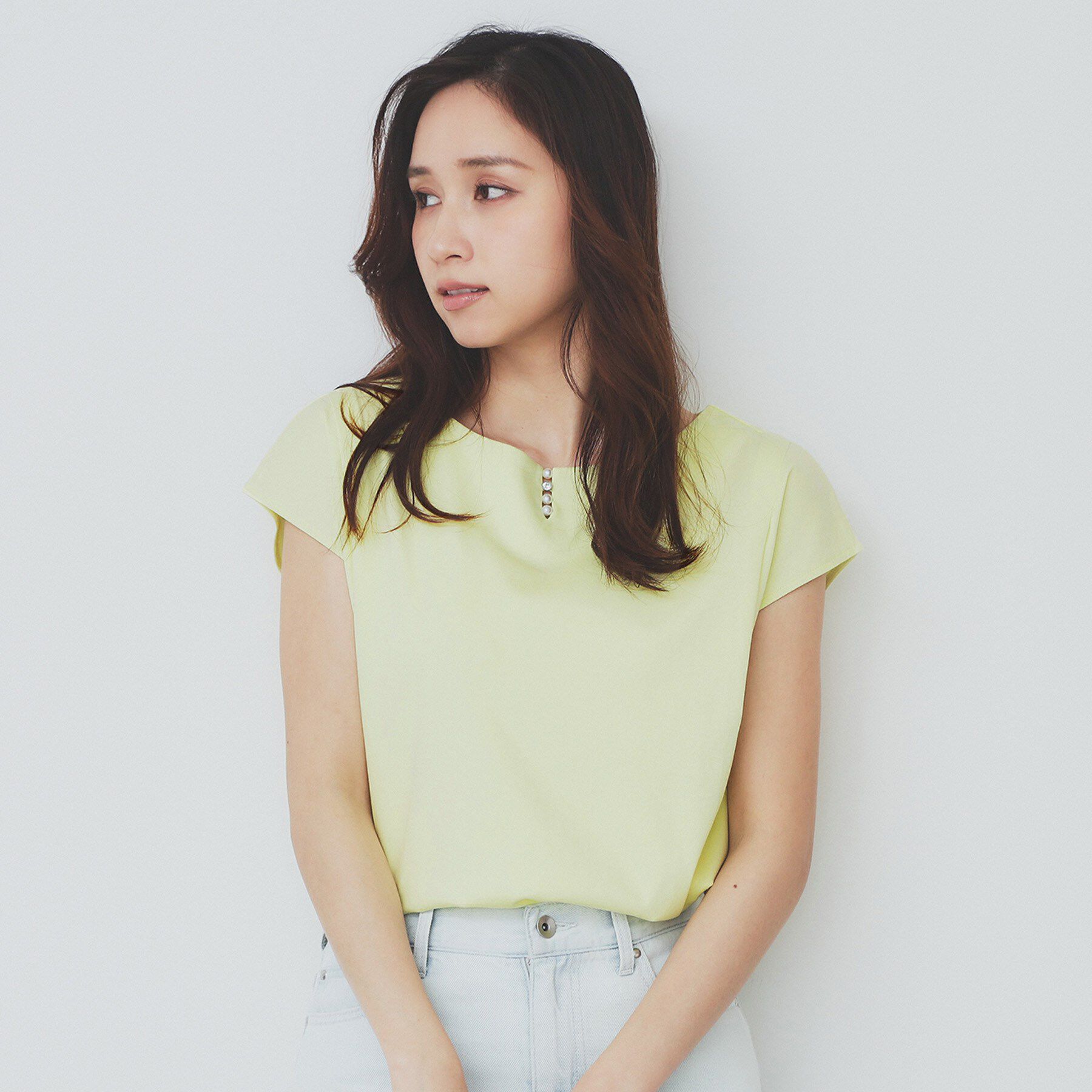 index「《6色展開／XS-3サイズ》キーネックビジュートップス【UV／接触冷感／洗濯機洗い可】」|Tシャツ・カットソー|