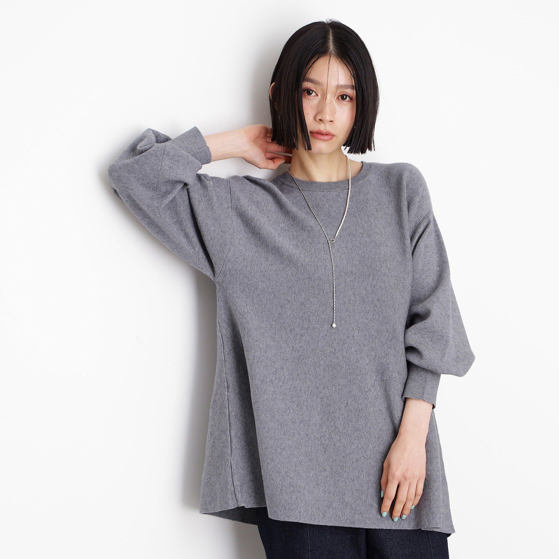 THE SHOP TK「【体形カバー】総針ペプラムニット/洗える」|ニット・セーター|チャコールグレー(0