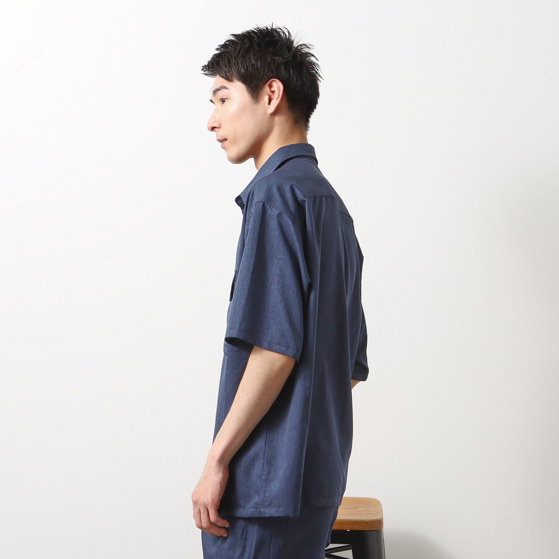 THE SHOP TK「クールファイバー ダブルフラップ半袖シャツ　接触冷感／吸水速乾／UVケア／軽量／セットアップ可」|シャツ・ブラウス|