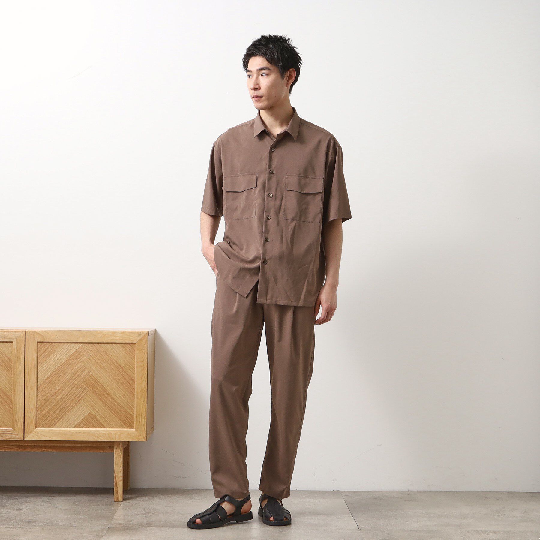 THE SHOP TK「クールファイバー ダブルフラップ半袖シャツ　接触冷感／吸水速乾／UVケア／軽量／セットアップ可」|シャツ・ブラウス|