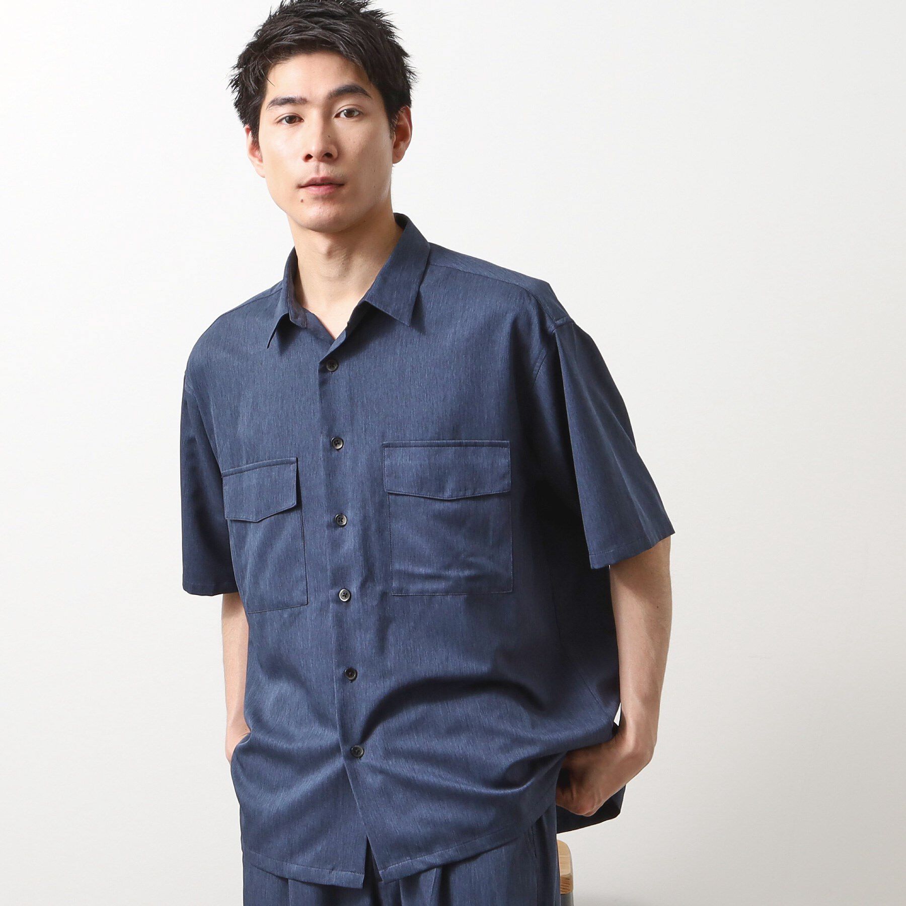 THE SHOP TK「クールファイバー ダブルフラップ半袖シャツ　接触冷感／吸水速乾／UVケア／軽量／セットアップ可」|シャツ・ブラウス|