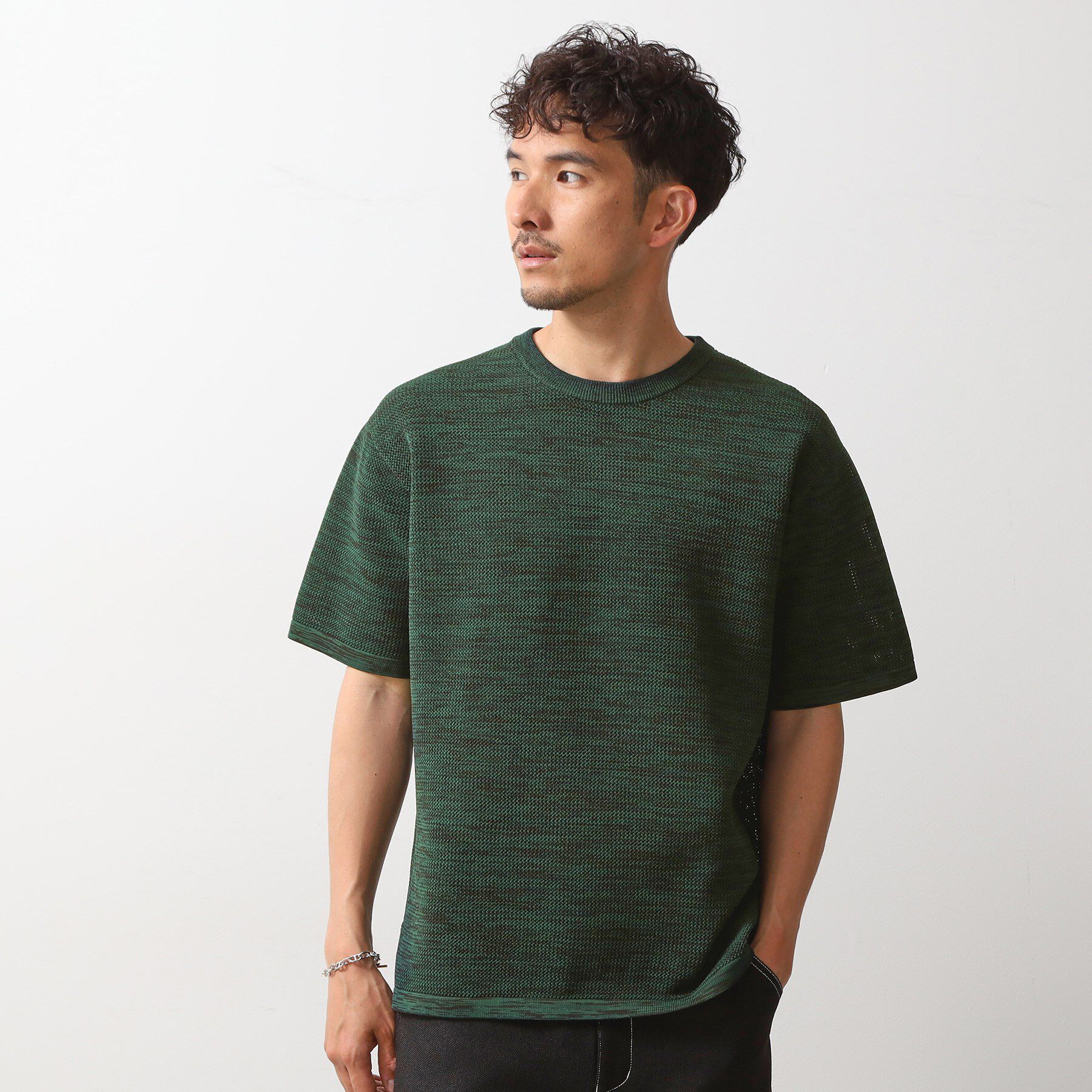 THE SHOP TK「ドライタッチ半袖ニットTシャツ　【洗濯機ＯＫ】」|ニット・セーター|グリーン(024)