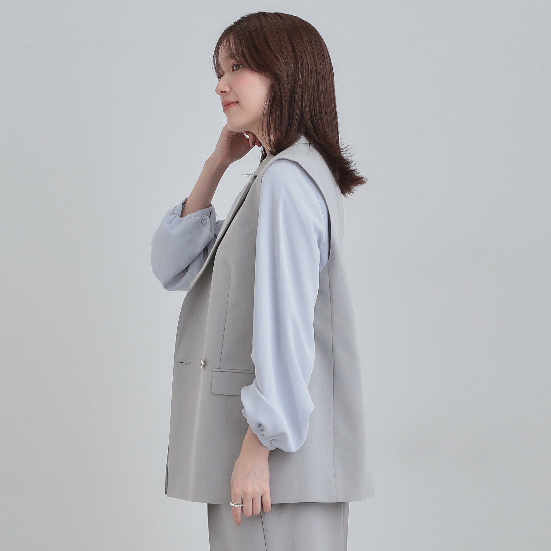 SHOO･LA･RUE「【セットアップ可/S-LL/洗濯機可】サッと羽織ってこなれ見え ダブルブレストジレ」|ベスト・ジレ|