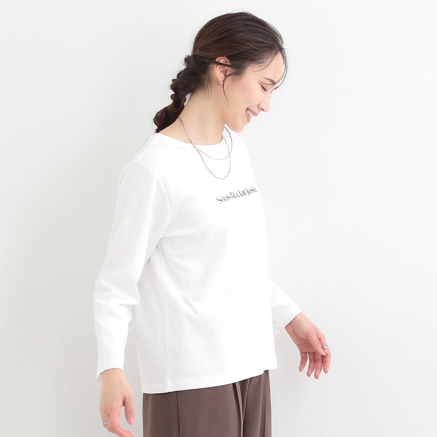 SHOO･LA･RUE「【ひんやり/UV/抗菌防臭】小さめロゴの大人スムースロンT」|Tシャツ・カットソー|