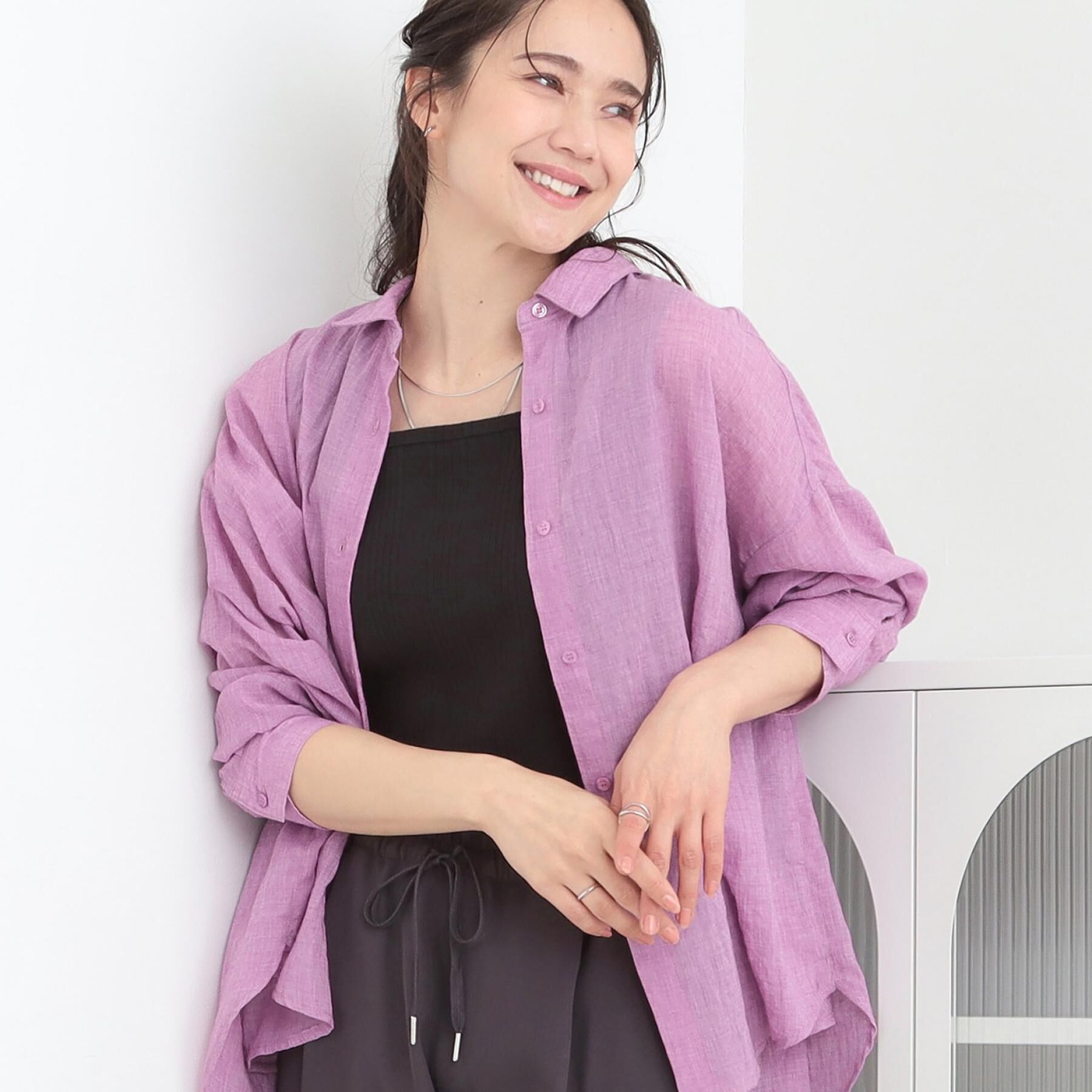 SHOO･LA･RUE「【体型カバー】こなれ感たっぷり やわらかゆるっとシアーシャツ」|シャツ・ブラウス|ピンク(073)