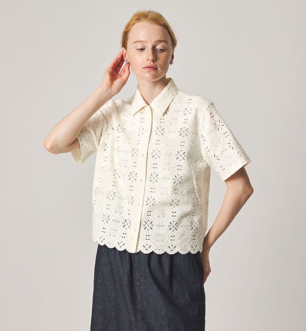 STEVEN ALAN「＜Steven Alan＞レース ショートスリーブ シャツ」|シャツ・ブラウス|OFF WHITE