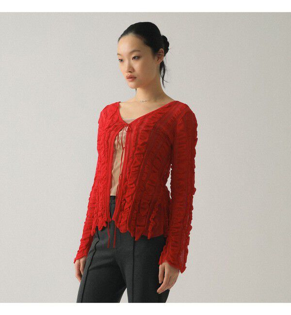 Ray BEAMS 「メッシュ ストライプ カーディガン」|カーディガン|RED