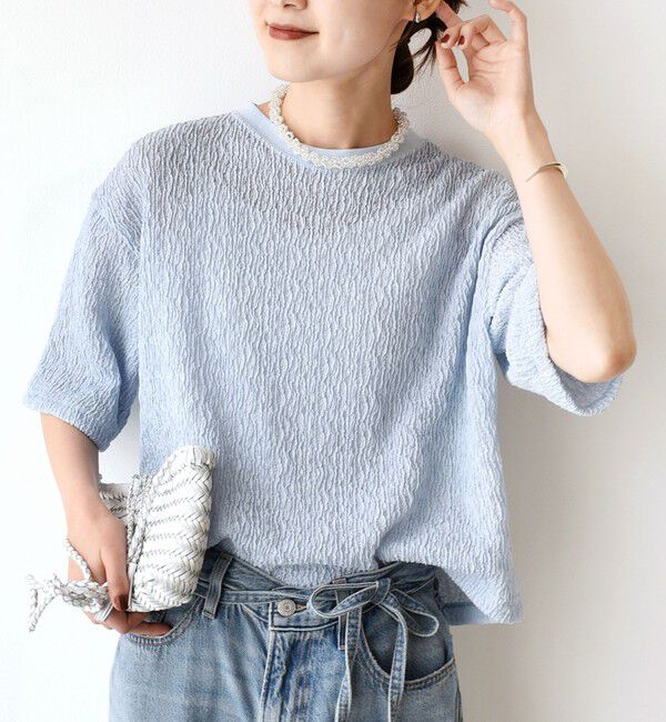 SHIPS for women「〈手洗い可能〉ランダムブルーゼ 5分袖 プルオーバー」|Tシャツ・カットソー|