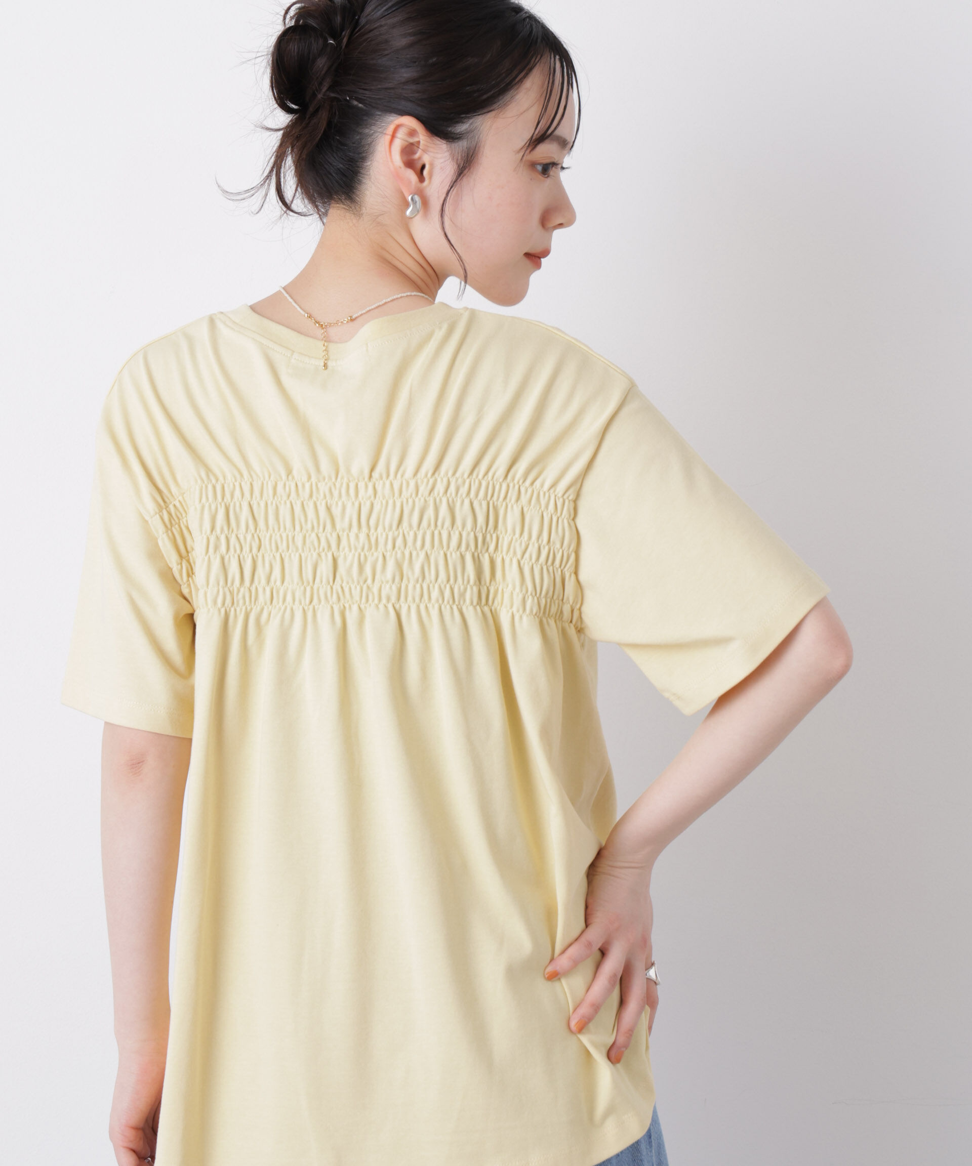 nano･universe「近赤外線&UVカット・吸水速乾機能 バックギャザートップス」|Tシャツ・カットソー|イエロー