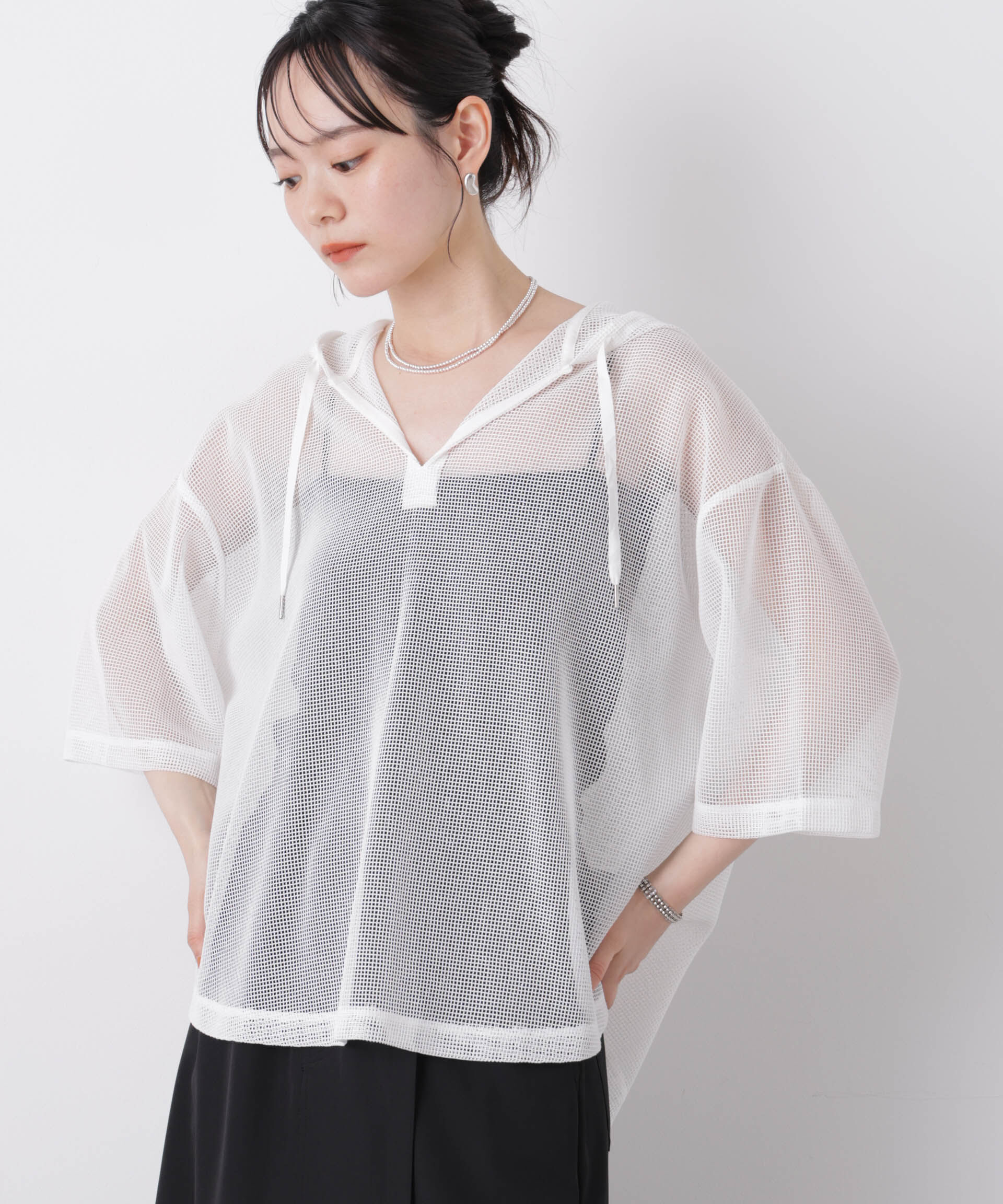 nano･universe「キーネックメッシュフーディートップス」|Tシャツ・カットソー|
