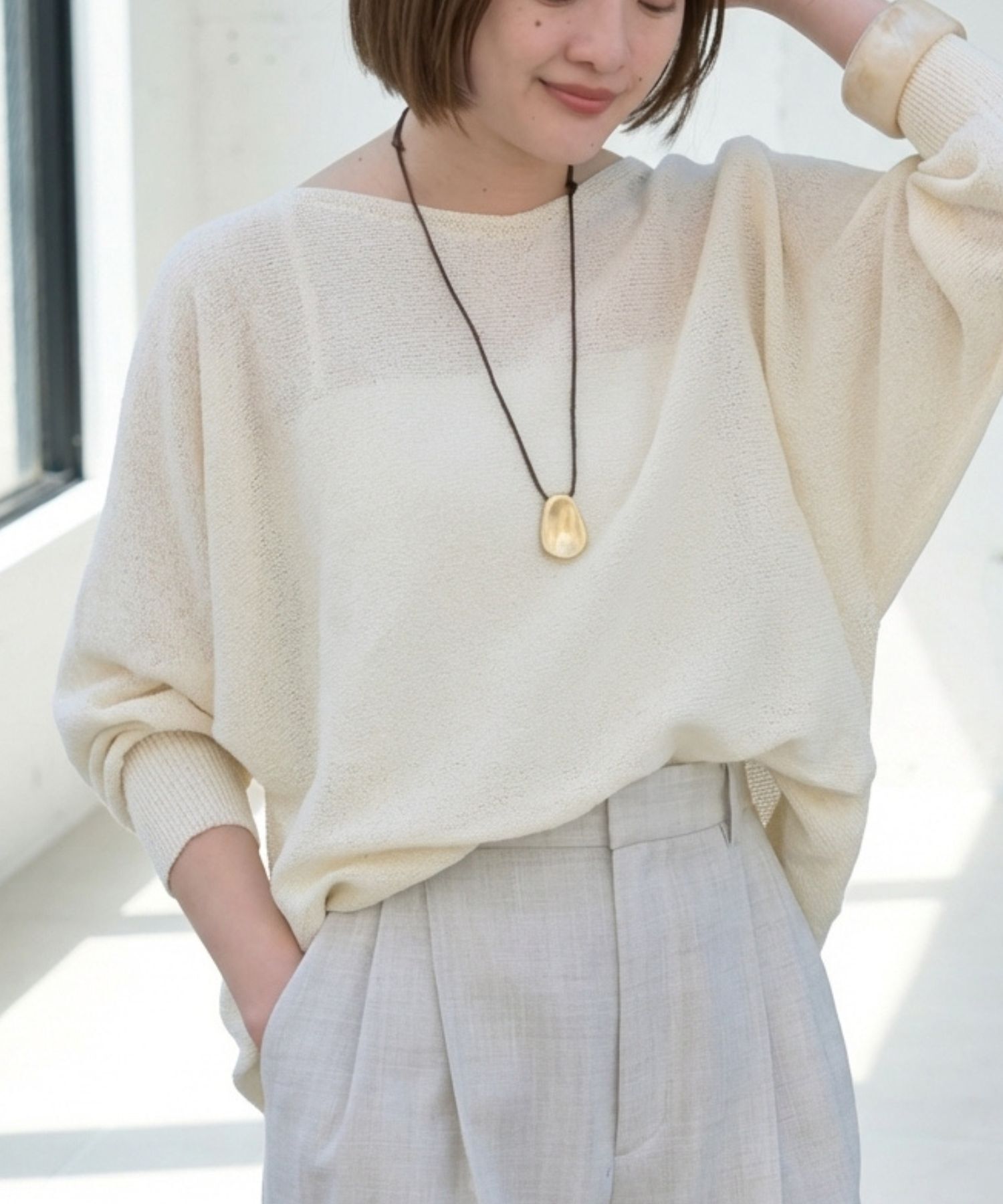 qualite「【夏まで快適に着られる】camifine ニットプルオーバー」|Tシャツ・カットソー|オフホワイト