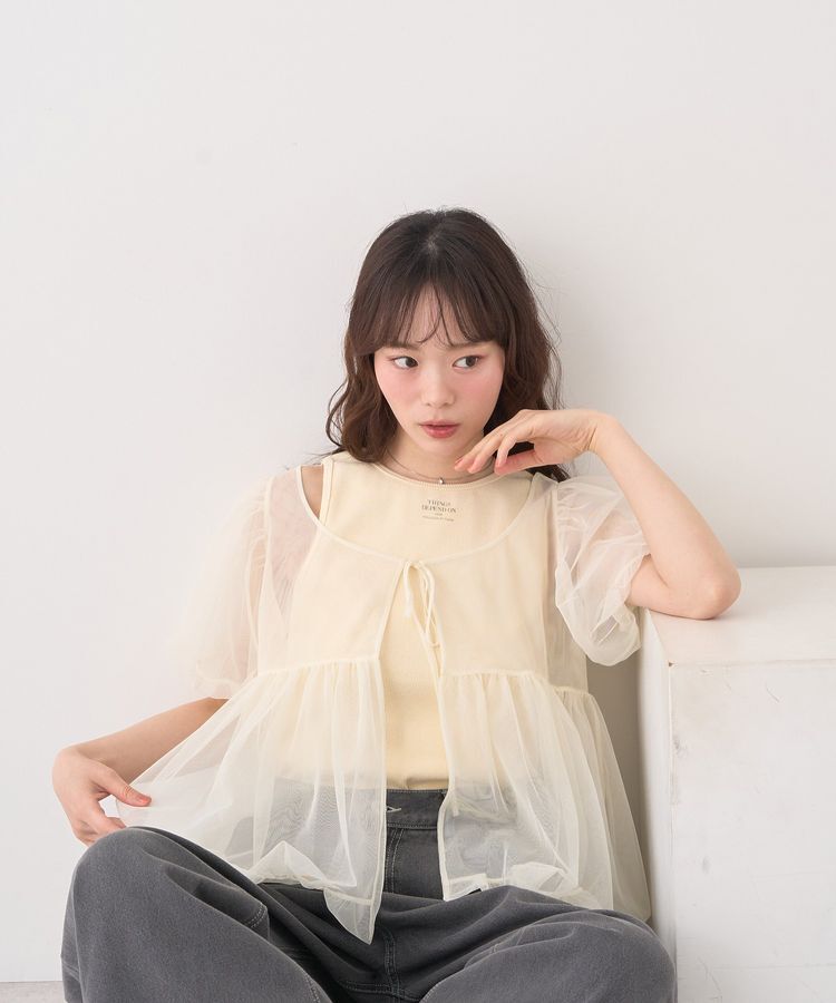 earth music&ecology「SET2点チュールバルーンブラウス＋ロゴタンク」|シャツ・ブラウス|
