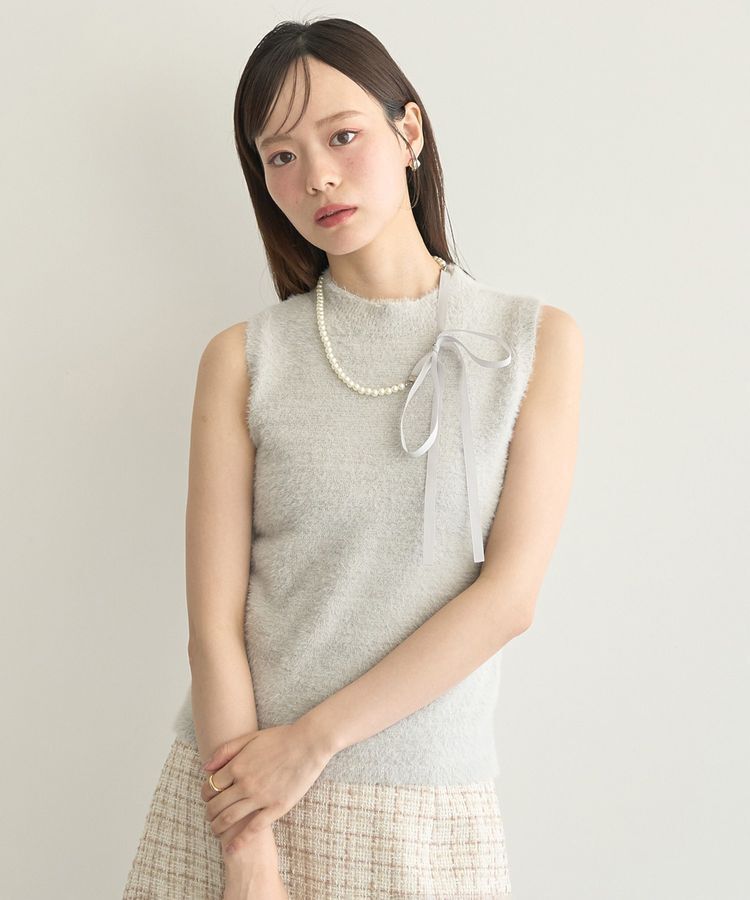 earth music&ecology「SET2点チャーム付きシャギーニット＋インナー」|カーディガン|