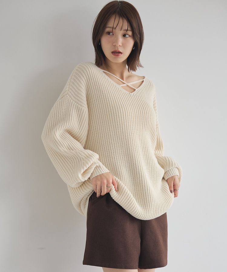earth music&ecology「アンチピリングクロスネックルーズニット」|チュニック|