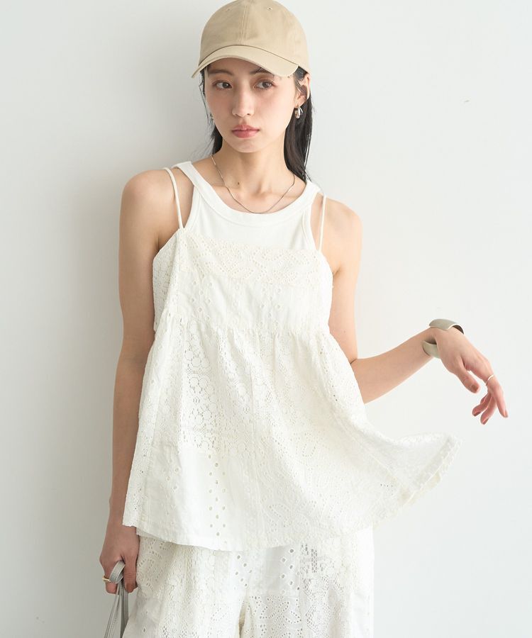 earth music&ecology「【セットアップ対応】【WEB・一部店舗限定】パッチワークレースキャミソール」|ベスト・ジレ|