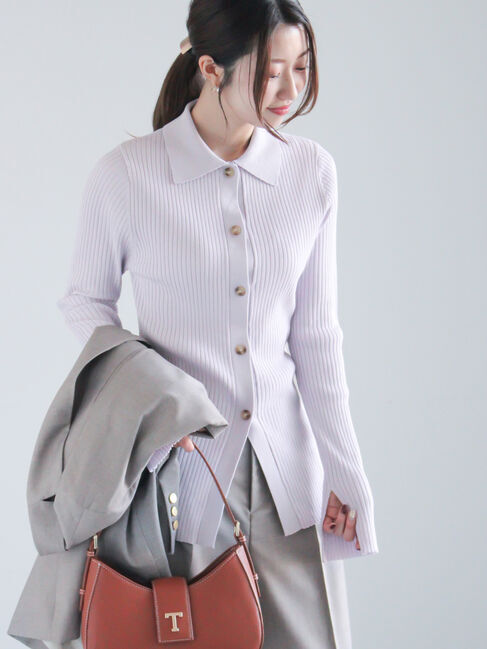 Te chichi「リブポロカラーニットカーディガン《2025spring catalog item》」|カーディガン|ラベンダー