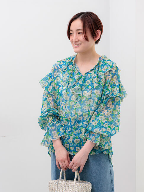 Te chichi「フラワープリントフリルブラウス」|シャツ・ブラウス|ブルー