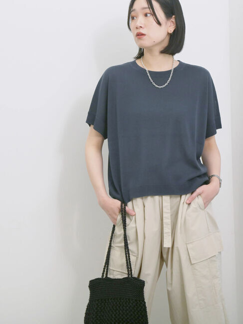 Samansa Mos2 blue「【マシンウォッシャブル】麻タッチニットプルオーバー」|ニット・セーター|
