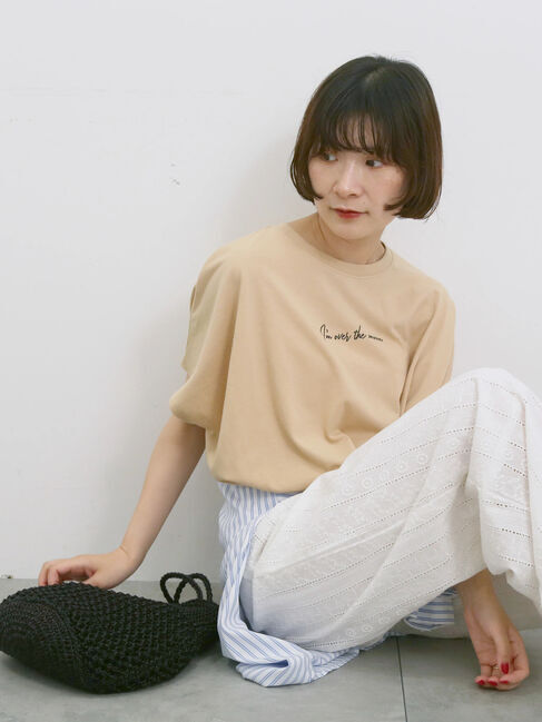 Samansa Mos2 blue「◎【接触冷感】ロゴプリントチュニック」|Tシャツ・カットソー|ベージュ