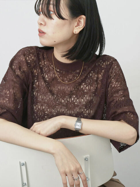 Samansa Mos2 blue「レースTシャツ」|Tシャツ・カットソー|