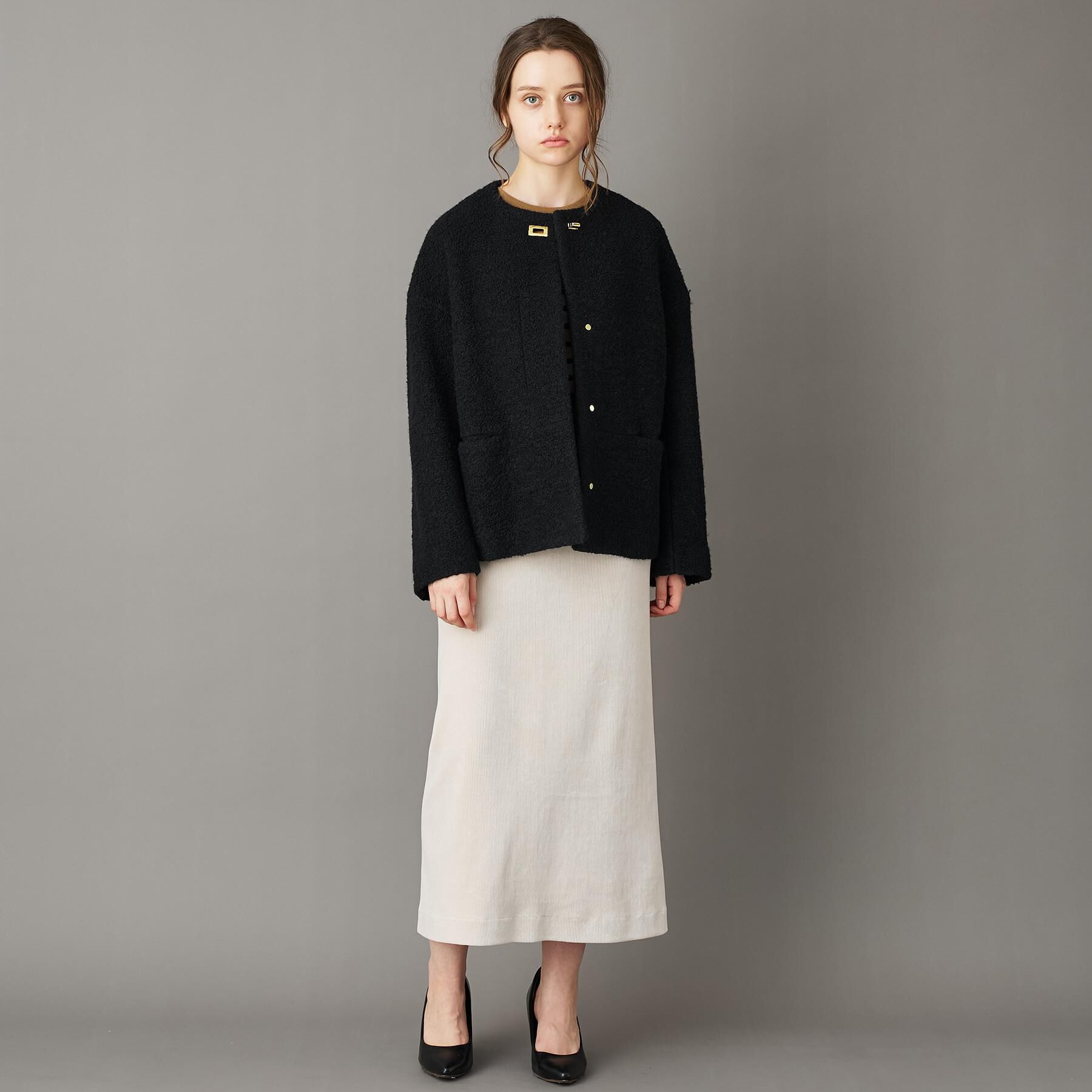DRESSTERIOR「ループヤーンショートジャケット」|ノーカラーコート|