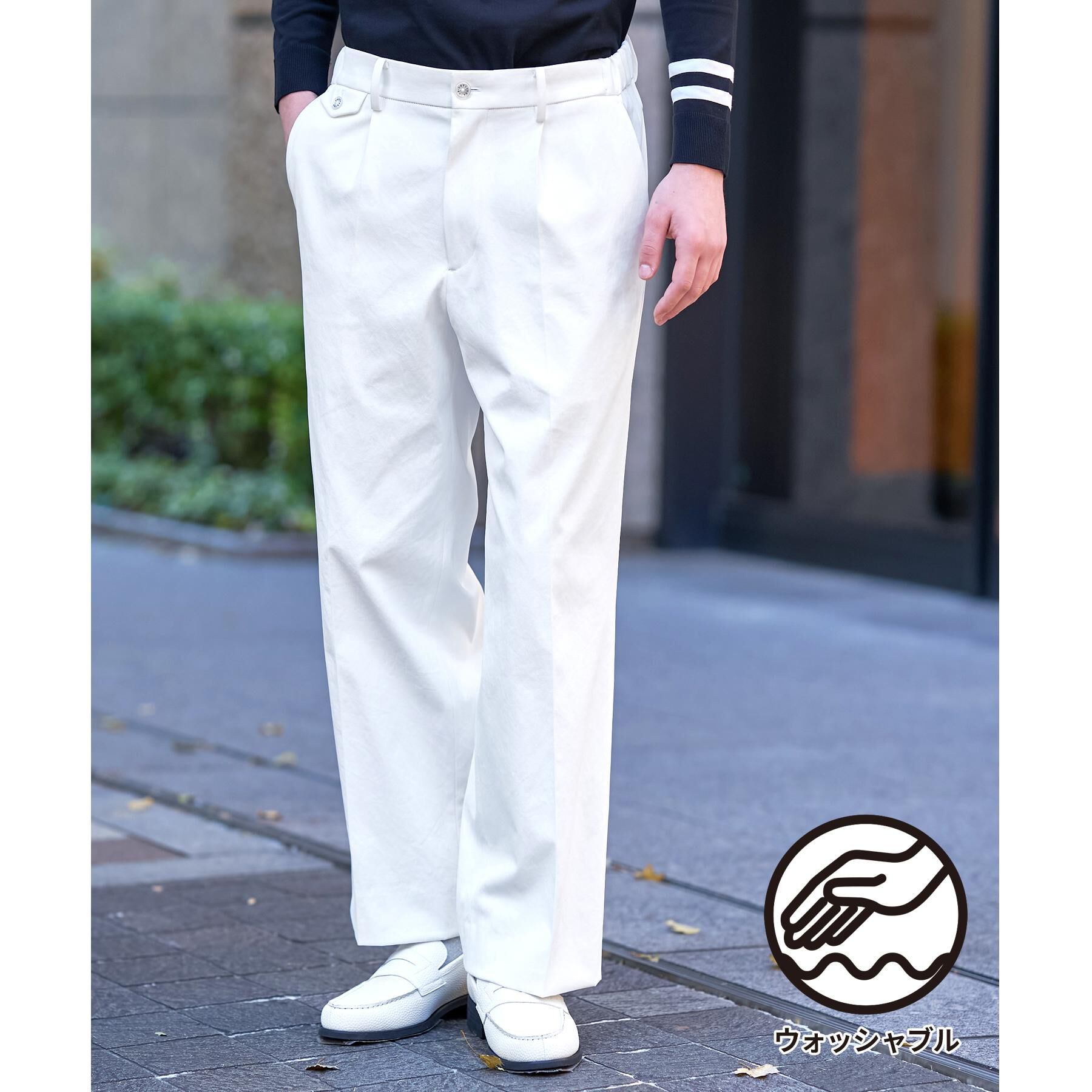DRESSTERIOR「【ウォッシャブル】サイドゴア シェルタリングワイドパンツ」|その他|ホワイト(001)
