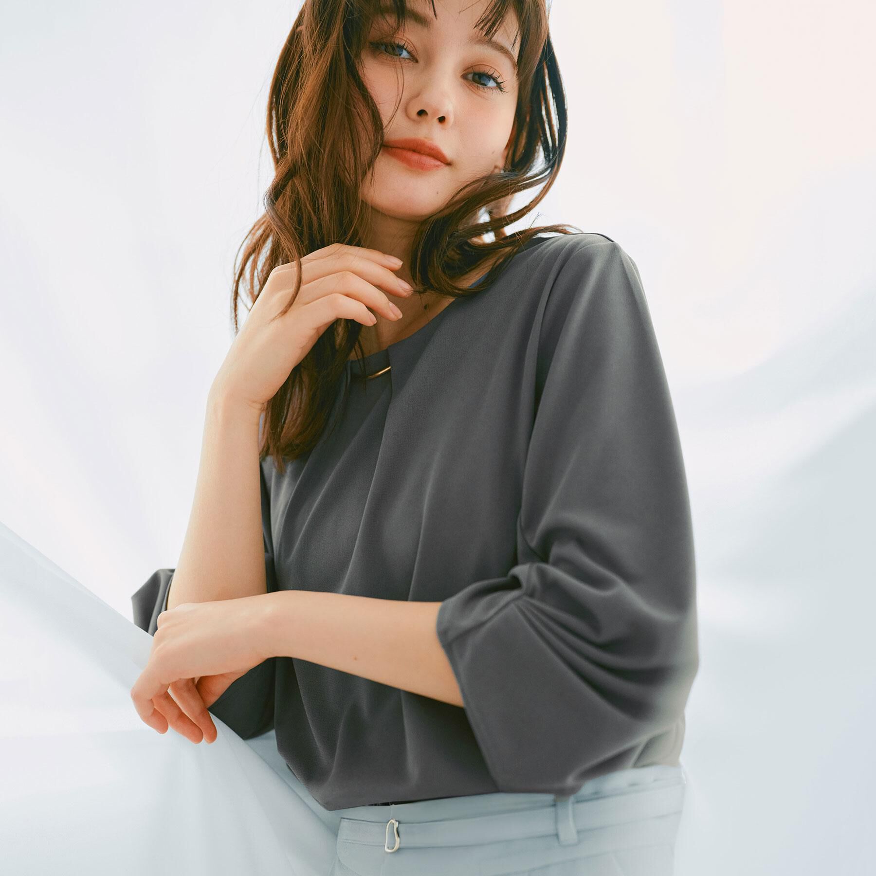 index「《5color》タックスリーブプルオーバー【UV／吸水速乾／接触冷感／洗濯機洗い可】」|Tシャツ・カットソー|チャコールグレー(0
