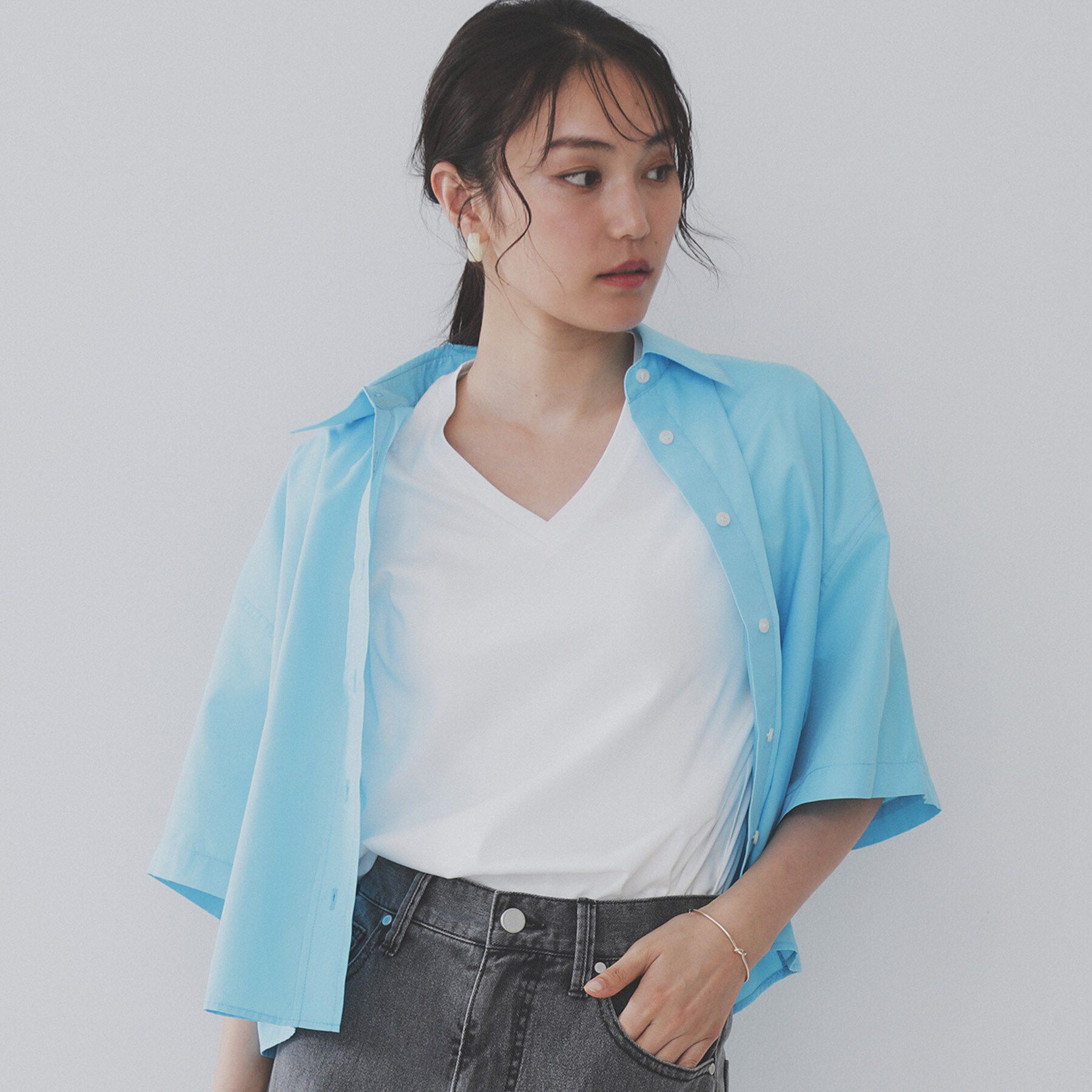 OPAQUE.CLIP「《5色展開／SS-LLサイズ》VネックベーシックTシャツ【接触冷感／洗濯機洗い可】」|Tシャツ・カットソー|