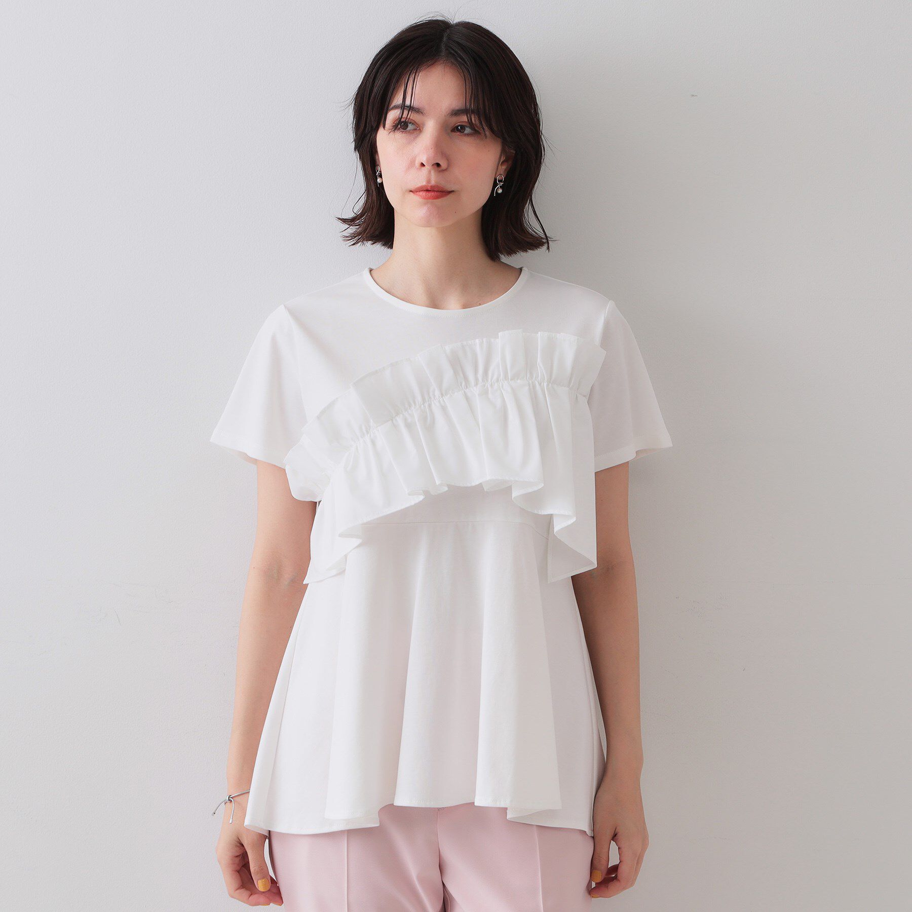 OPAQUE.CLIP「フリルドッキングペプラムトップス【接触冷感／洗濯機洗い可】」|Tシャツ・カットソー|