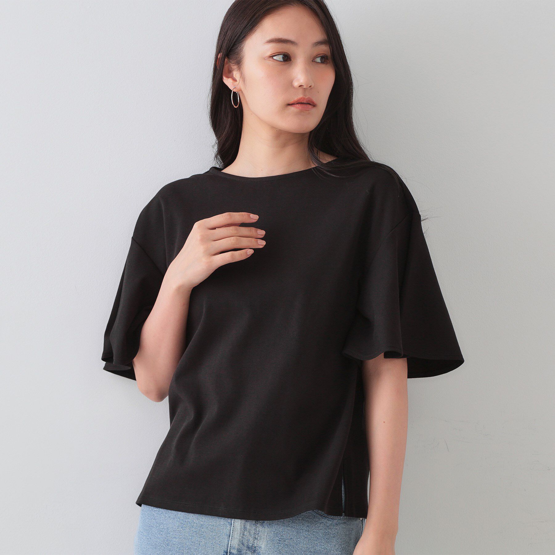 OPAQUE.CLIP「《S-LLサイズ》フレアスリーブカッソー【UV／接触冷感／洗濯機洗い可】」|Tシャツ・カットソー|ブラック(019)
