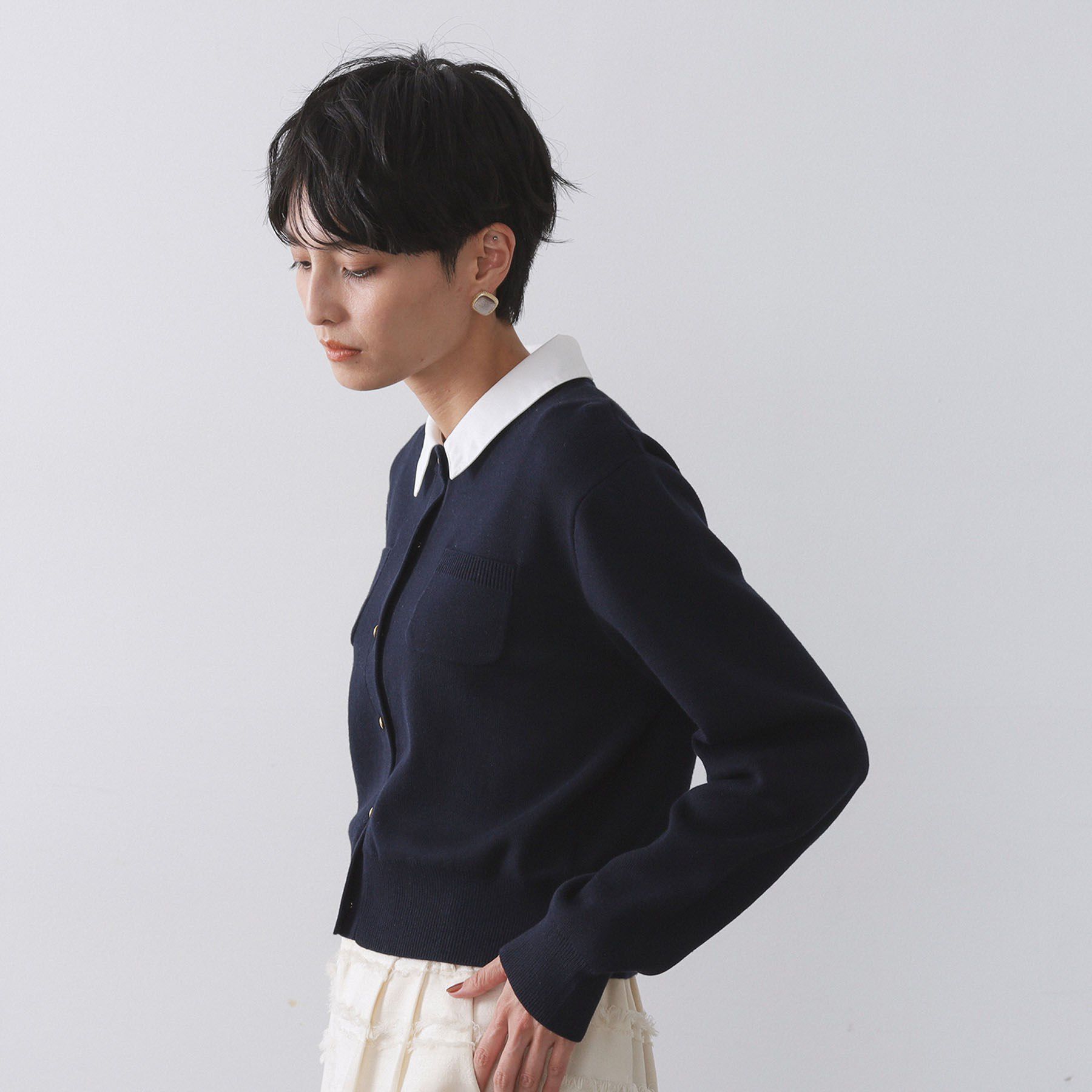 OPAQUE.CLIP「《andGIRL掲載》金ボタンニットカーディガン／衿取り外し可【洗濯機OK】」|カーディガン|