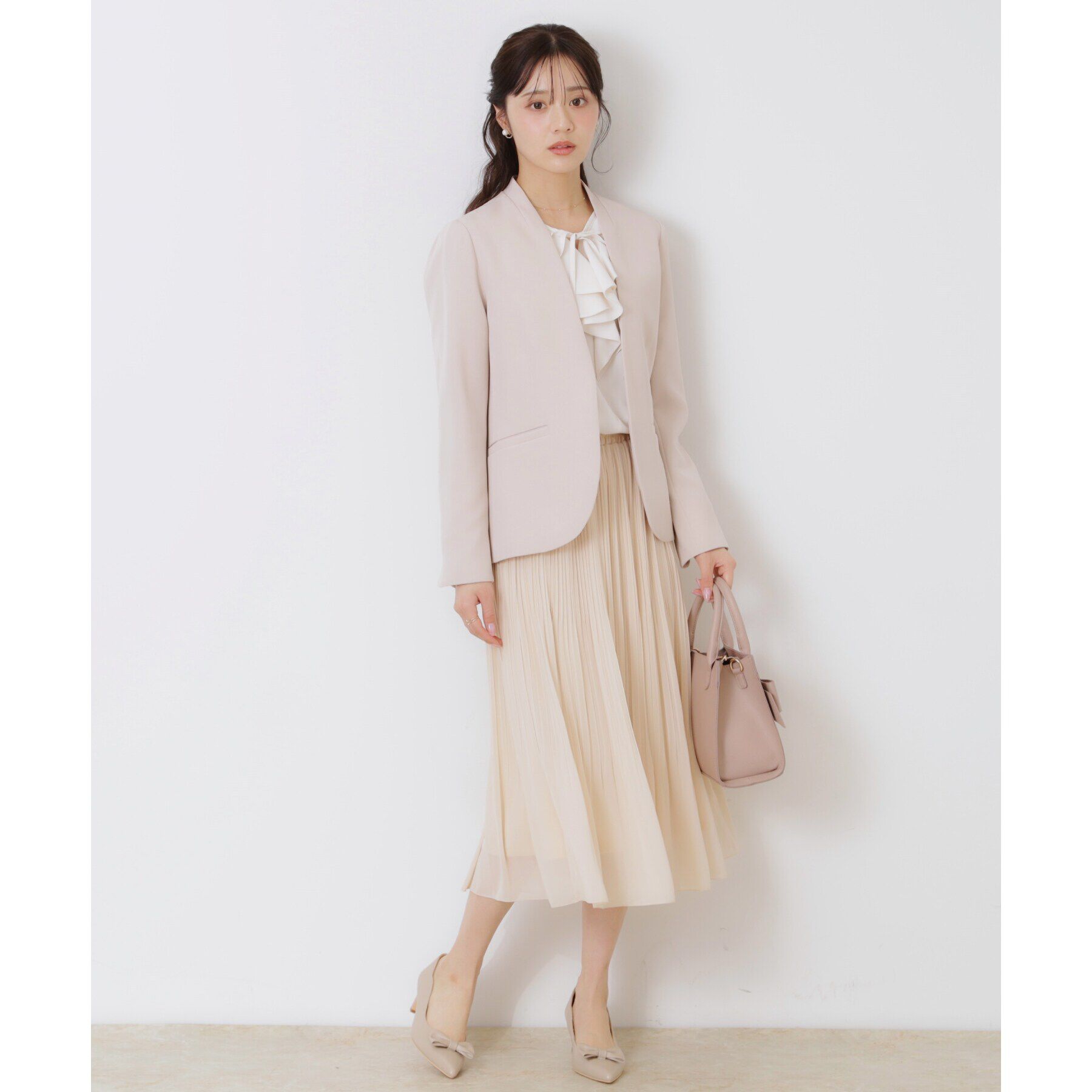 Couture broach「【セレモニーシーン/お仕事にも】ダブルクロスカラーレスジャケット」|ノーカラージャケット|