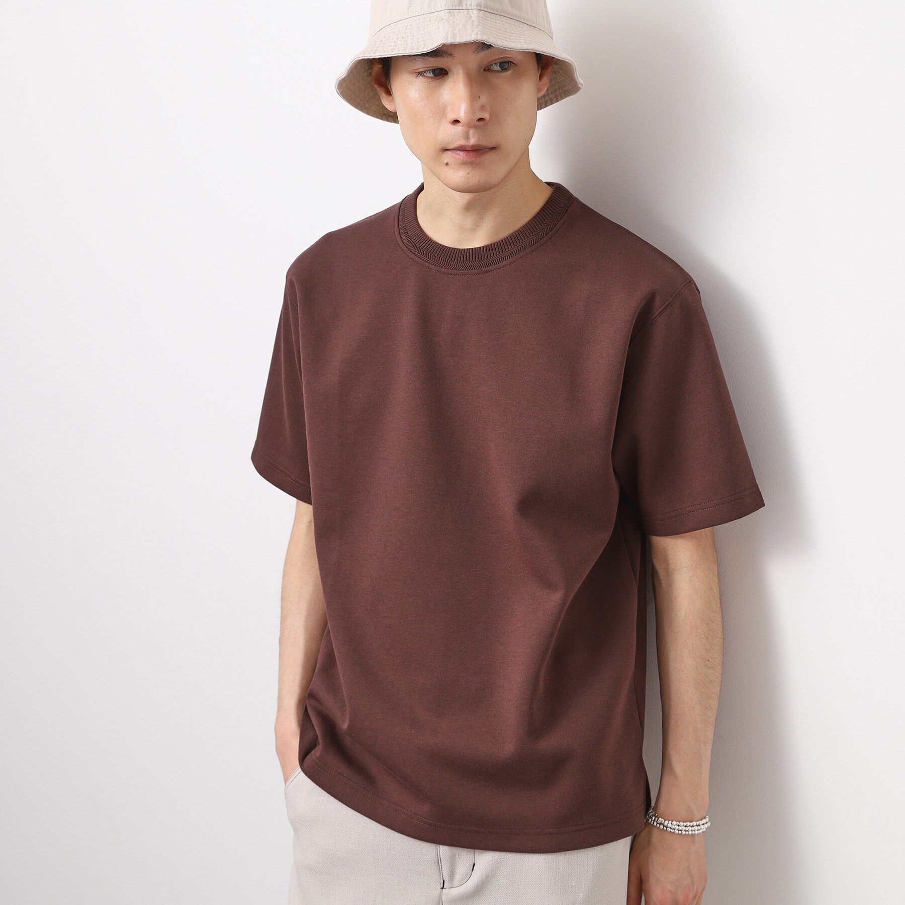 THE SHOP TK「ダブルフェイス半袖Tシャツ　洗濯機OK」|Tシャツ・カットソー|ブラウン(044)