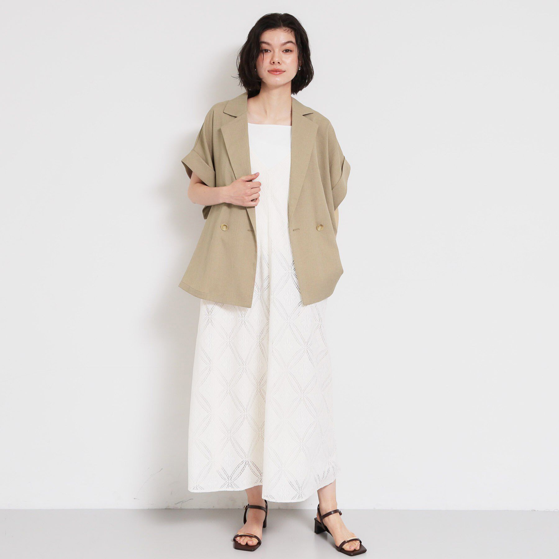 THE SHOP TK「【夏の通勤スタイルに】涼やかな着心地 麻調ダブルブレストジャケット」|テーラードジャケット|