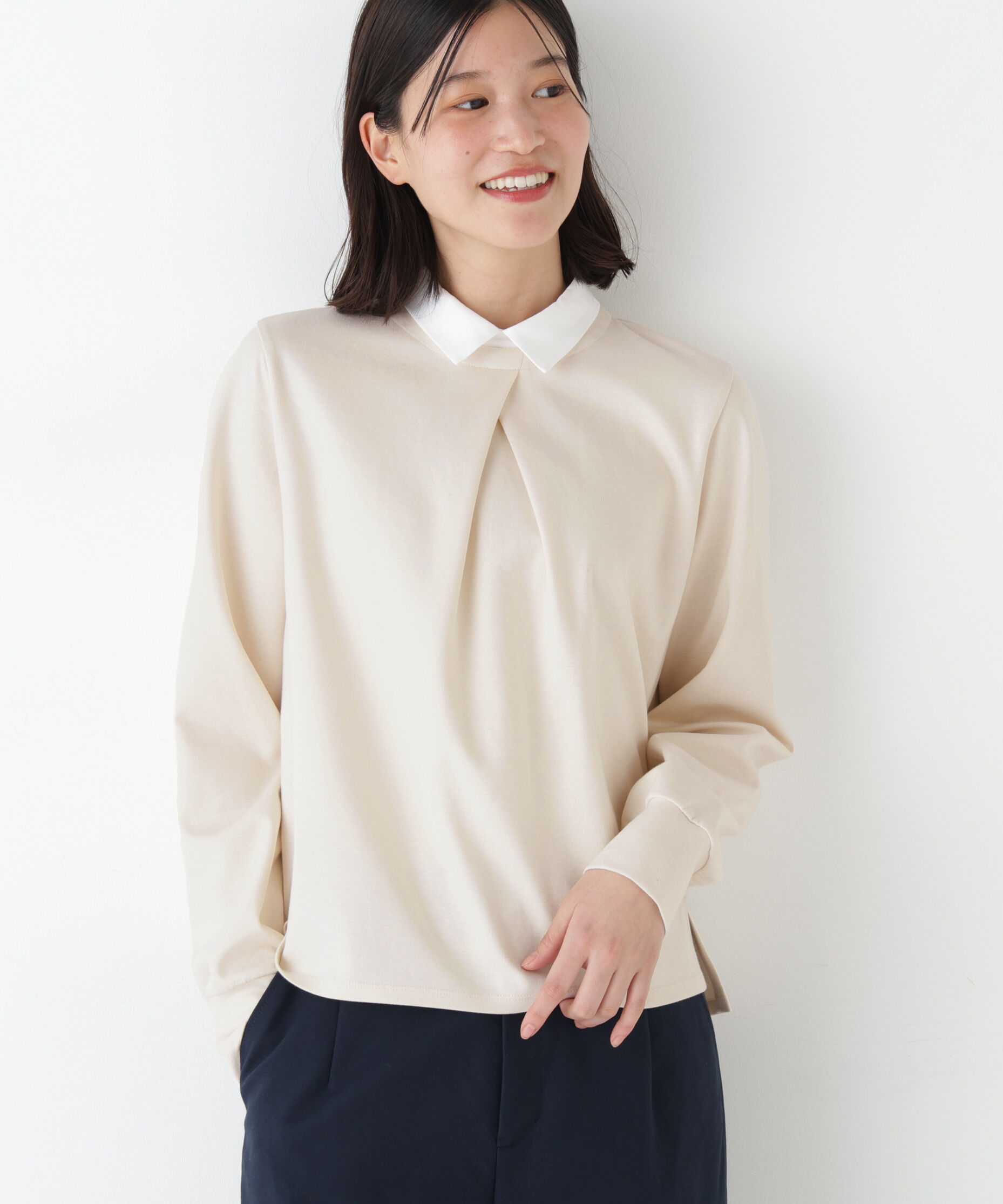  「◆《襟取り外し可能/ｳｫｯｼｬﾌﾞﾙ》ｼｬﾂｶﾗｰﾄﾞｯｷﾝｸﾞﾌﾟ」|Tシャツ・カットソー|エクリュ&times;白  1