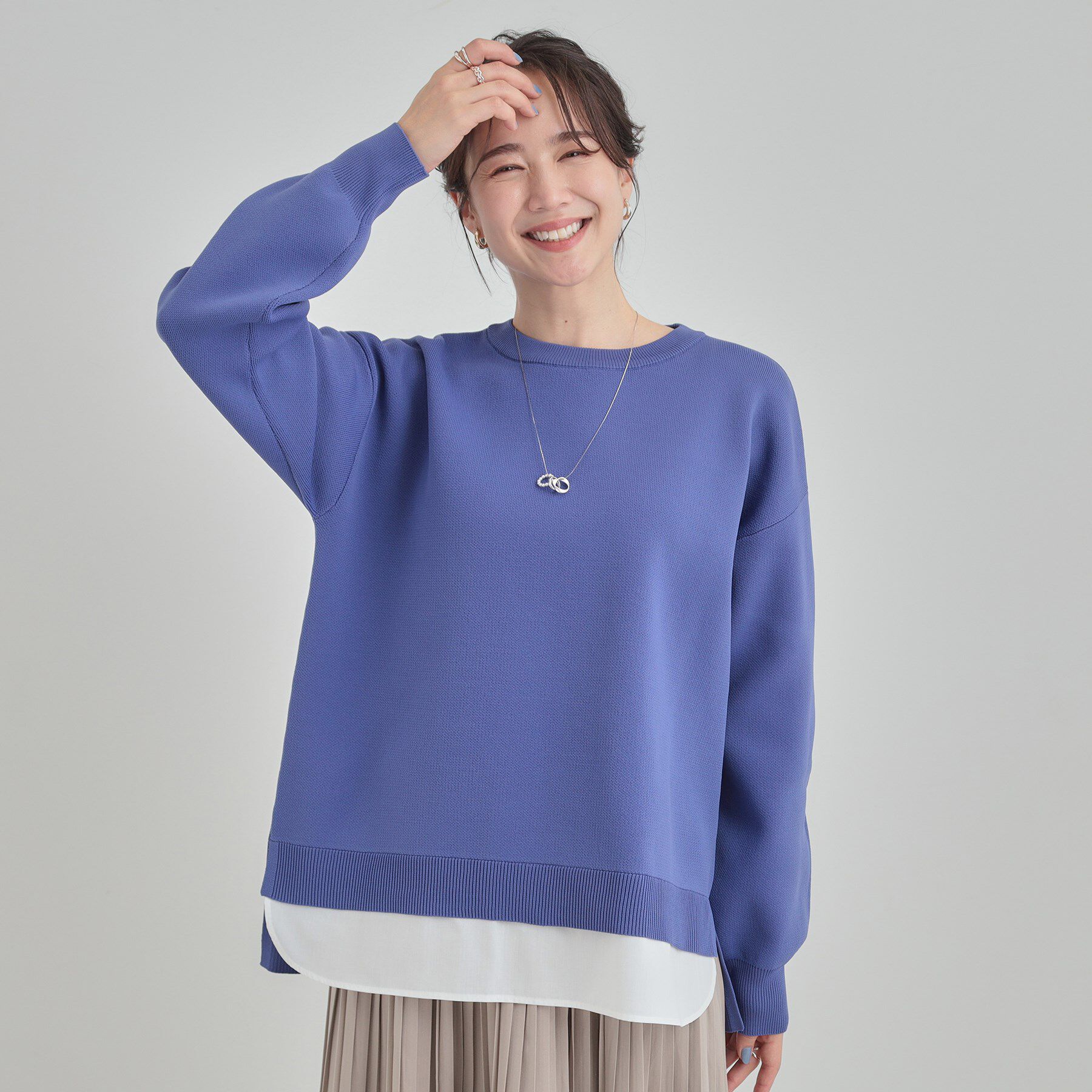 SHOO･LA･RUE「【高レビュー/洗濯機可/S-LL】さらに軽くなった スポンディッシュ裾フェイクトップス」|ニット・セーター|