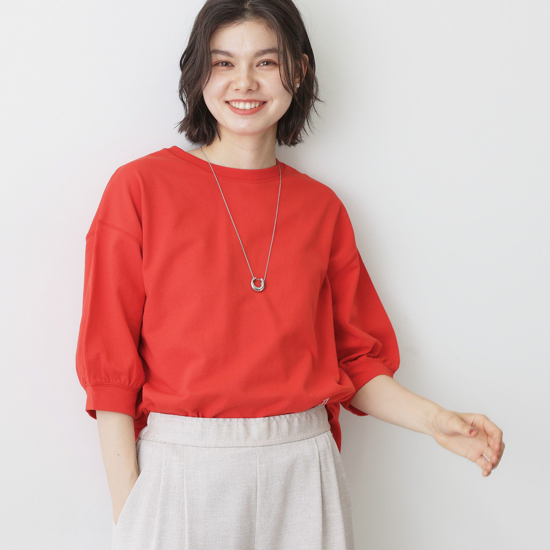 Dessin「【新色追加／360度可愛い】バックヘンリーカットソー5分袖」|Tシャツ・カットソー|オレンジ(069)