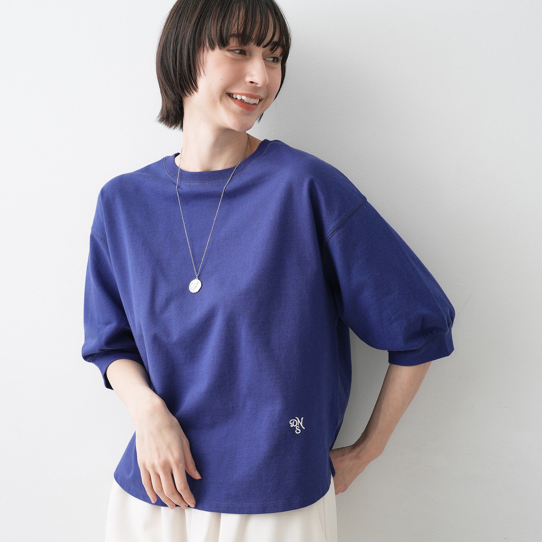 Dessin「【新色追加／360度可愛い】バックヘンリーカットソー5分袖」|Tシャツ・カットソー|ブルー(093)