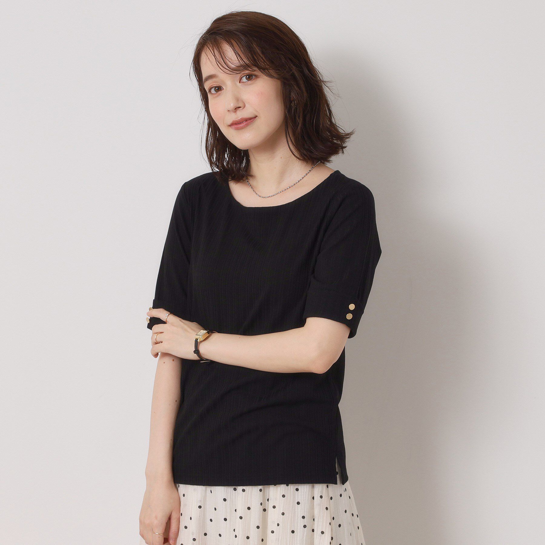 ITS&rsquo;DEMO「【手洗い可】ランダムテレコ袖釦プルオーバー」|Tシャツ・カットソー|