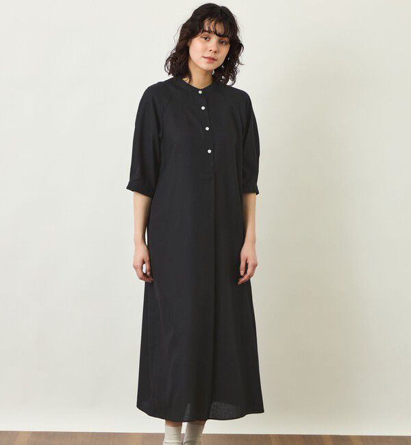 MACKINTOSH PHILOSOPHY「GREY LABEL リネンミックスバンドカラーワンピース」|ワンピース|ブラック