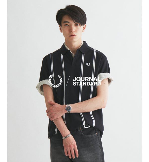 JOURNAL STANDARD「《予約》FRED PERRY / フレッドペリー 別注 ストライプ ピケ ポロシャツ」|ポロシャツ|ブラック