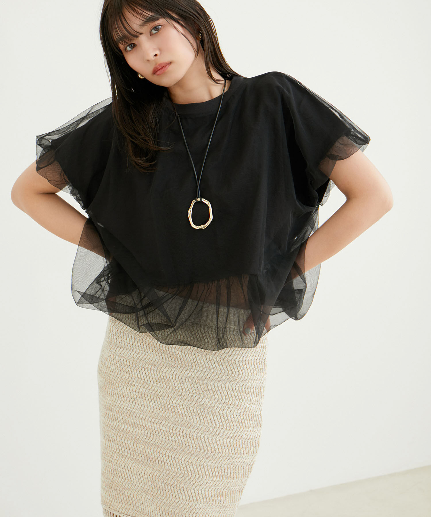 VIS「【2WAY】チュールリバーシブルプルオーバー」|Tシャツ・カットソー|ブラック(01)
