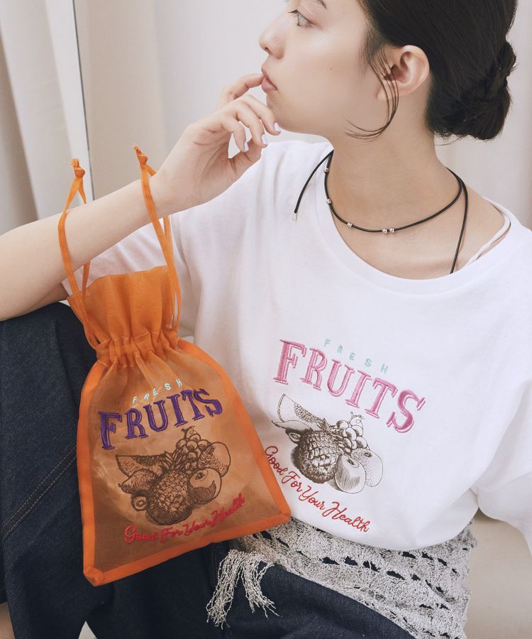 earth music&ecology「刺繍チュール巾着」|ポーチ|