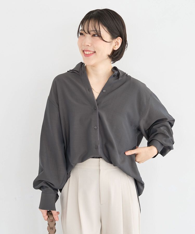 Green Parks「レイヤード風BIGシャツ」|シャツ・ブラウス|Charcoal Gray