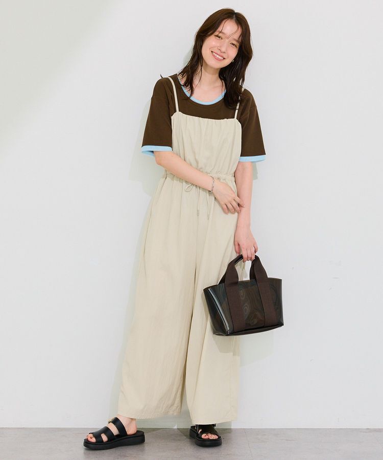 Green Parks「胸元バルーンワイドシルエットサロペット」|オールインワン|Light beige