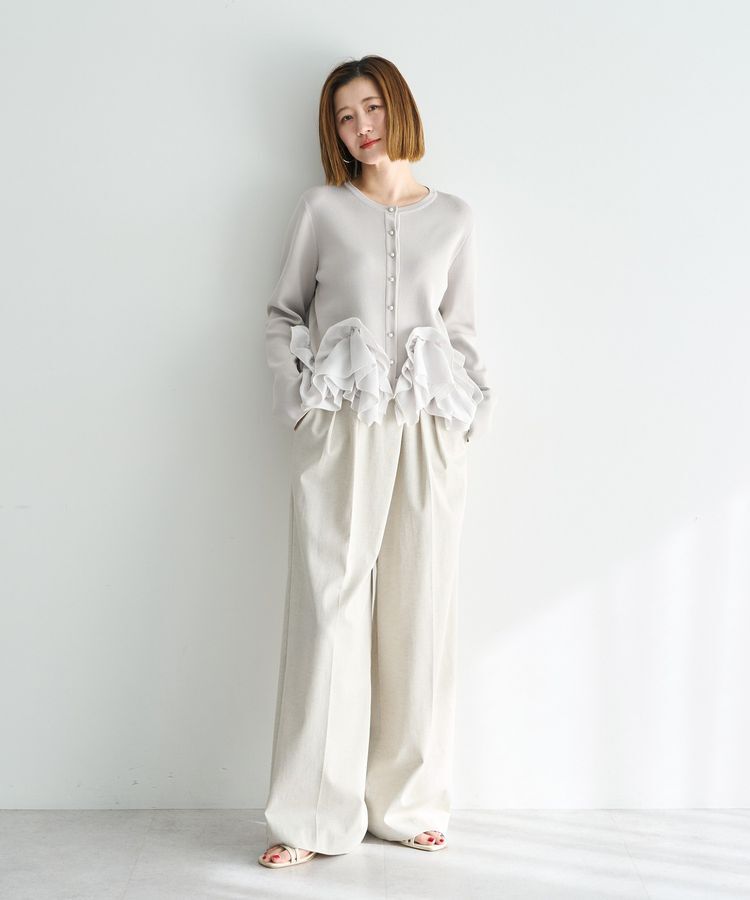 YECCA VECCA「パール釦ラッフルカーディガン」|カーディガン|