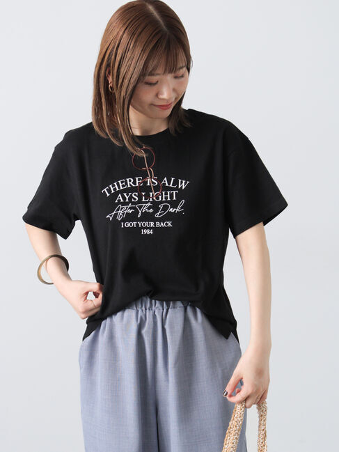 Lugnoncure「メガネ刺繍Tシャツ」|Tシャツ・カットソー|ブラック
