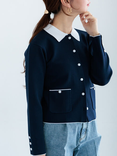 Te chichi「総針衿付きジャケットカーディガン《2026 spring catalog item》」|カーディガン|ネイビー