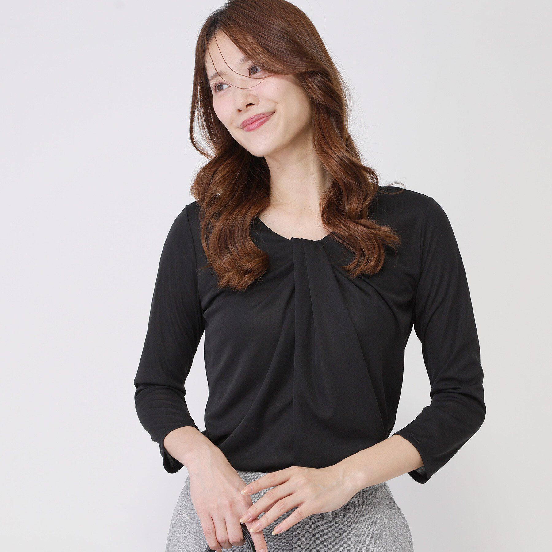 COUP DE CHANCE「【手洗い可／日本製／7分袖】しなやかな落ち感のカットソー」|Tシャツ・カットソー|ブラック(019)